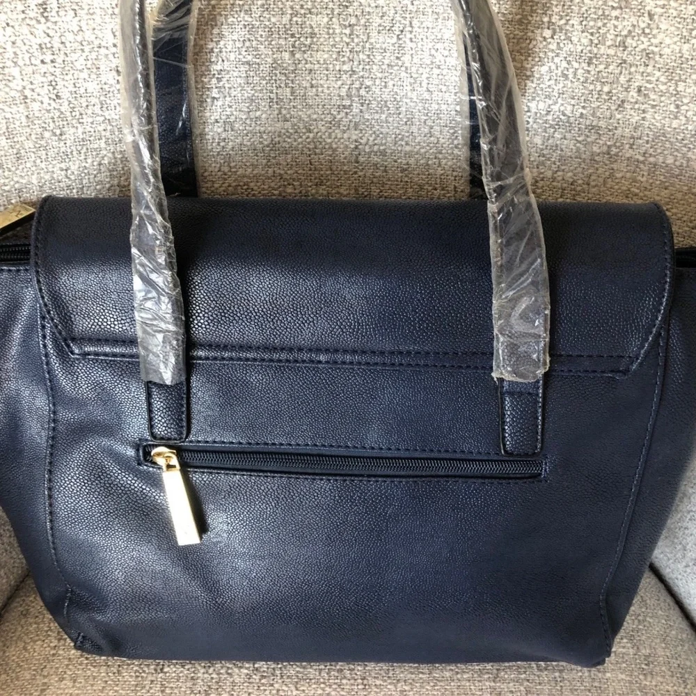 Versace 19v69 Italia Nicoletta Stingray Navy Blue Faux Leather Shoulder Tote Bag